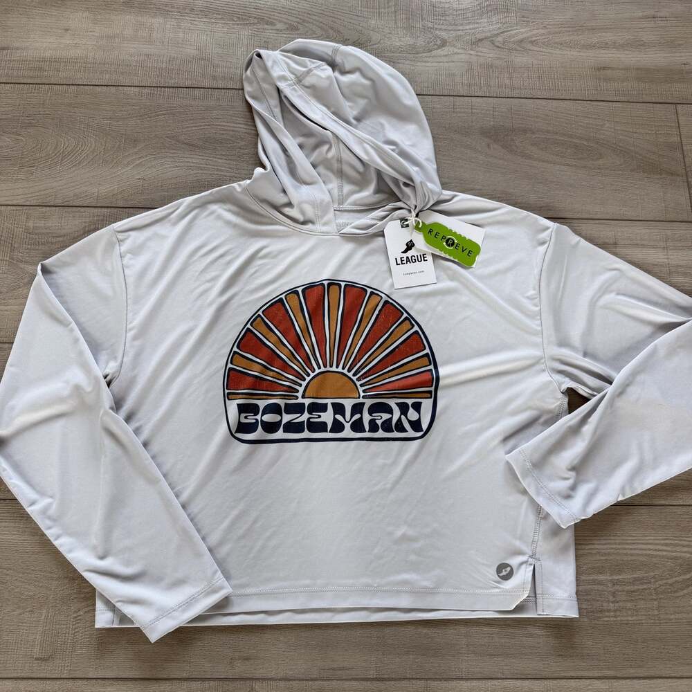 League 91 Bozeman Montana Hooded Sun Shirt Womens